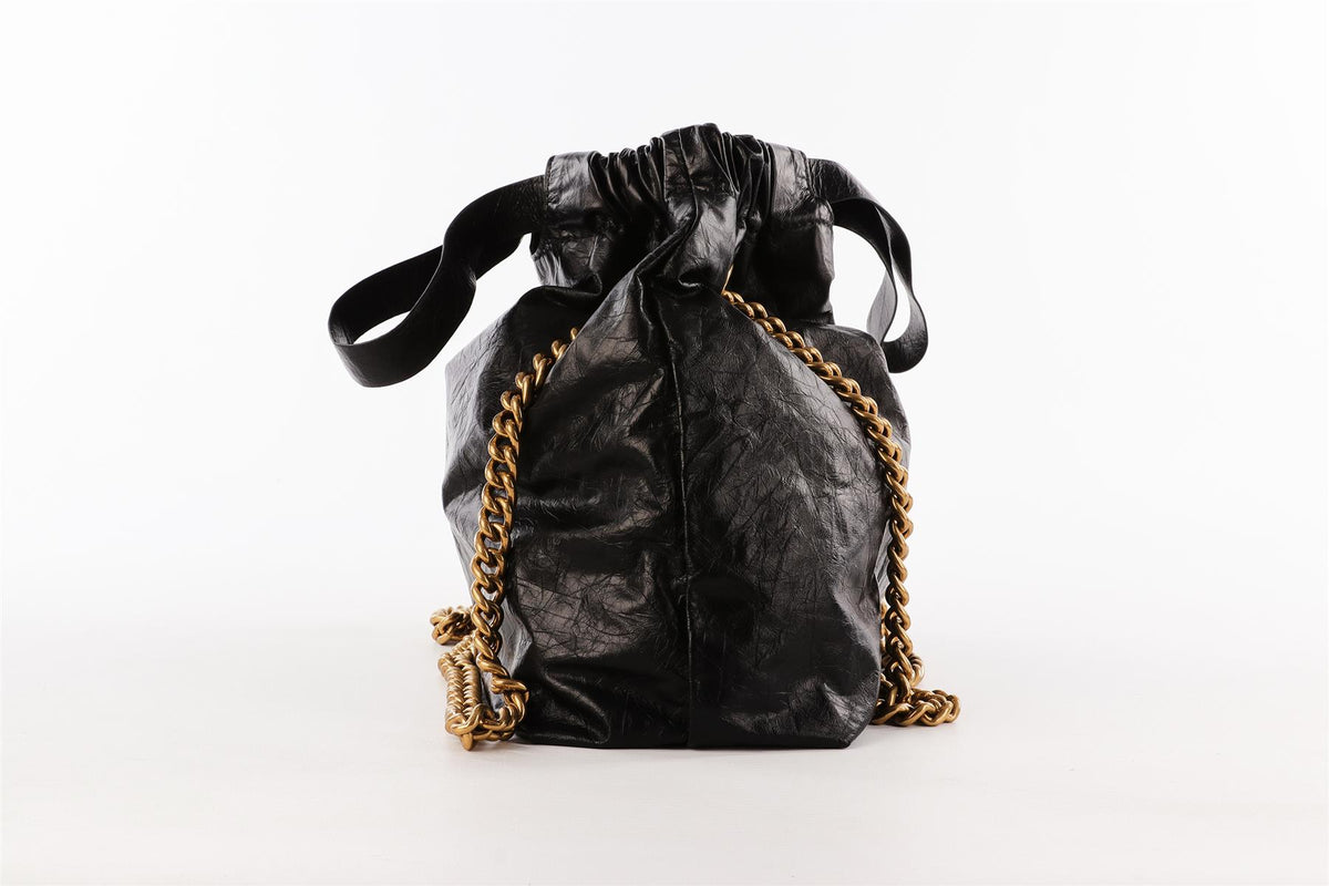 BALENCIAGA BLACK CRUSH SMALL LEATHER TOTE BAG