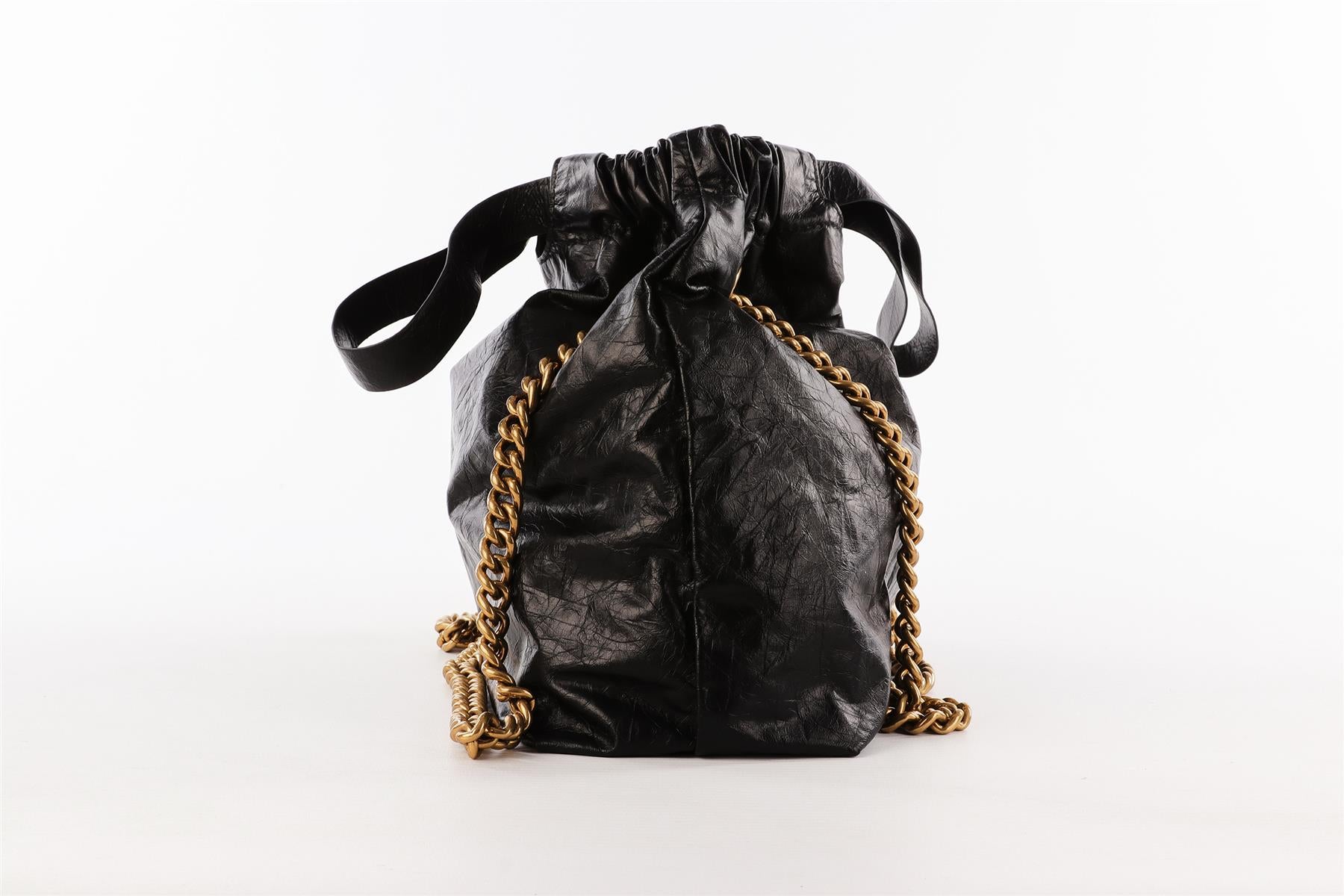 BALENCIAGA BLACK CRUSH SMALL LEATHER TOTE BAG
