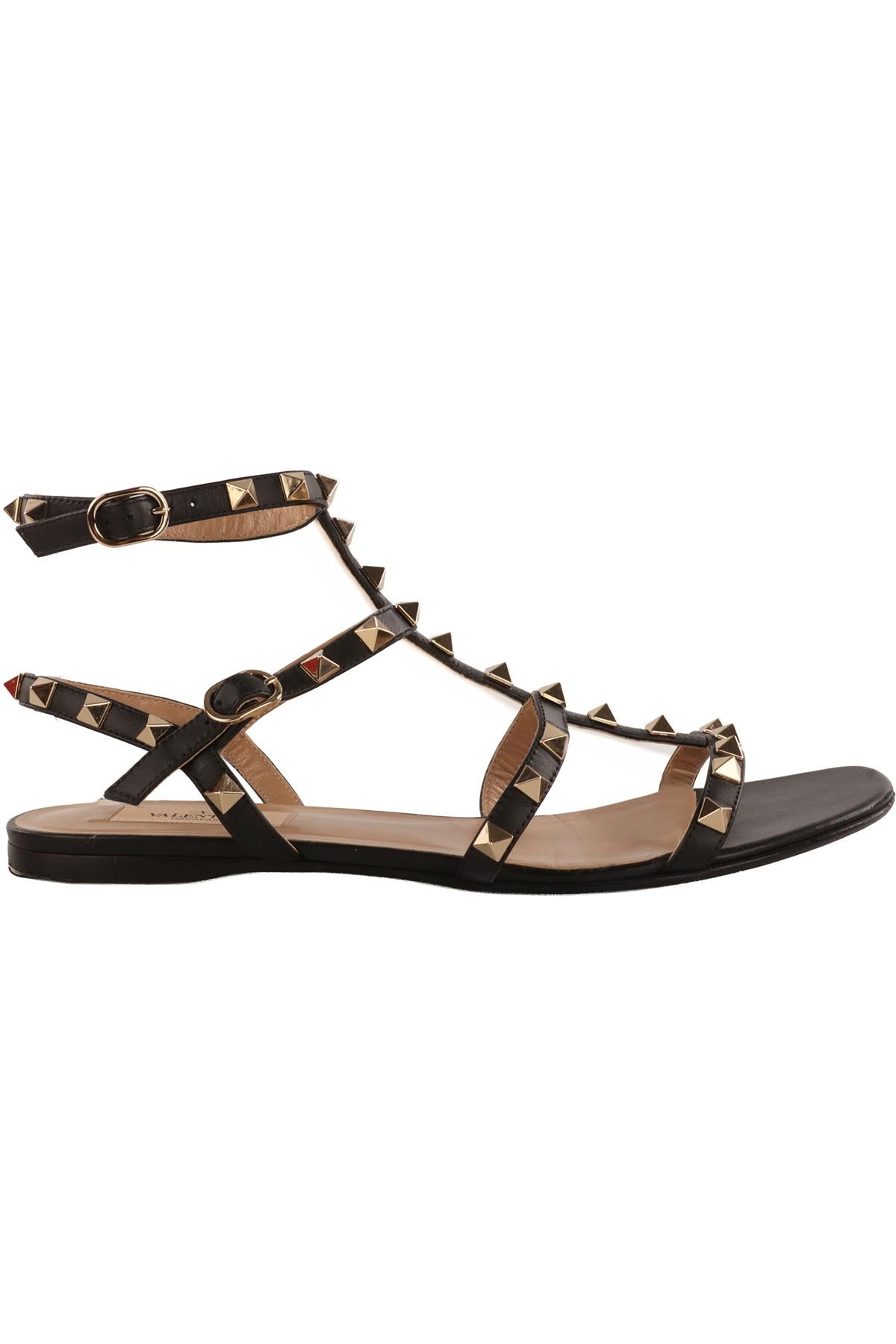 VALENTINO GARAVANI BLACK ROCKSTUD LEATHER SANDALS EU 39 UK 6 US 9