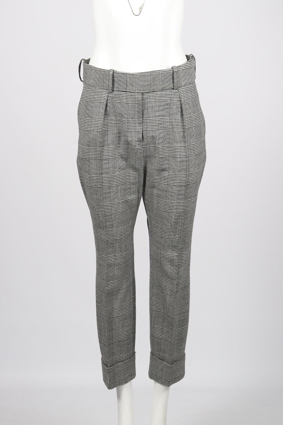 ALEXANDER VAUTHIER CHECKED WOOL BLEND STRAIGHT LEG PANTS FR 40 UK 12