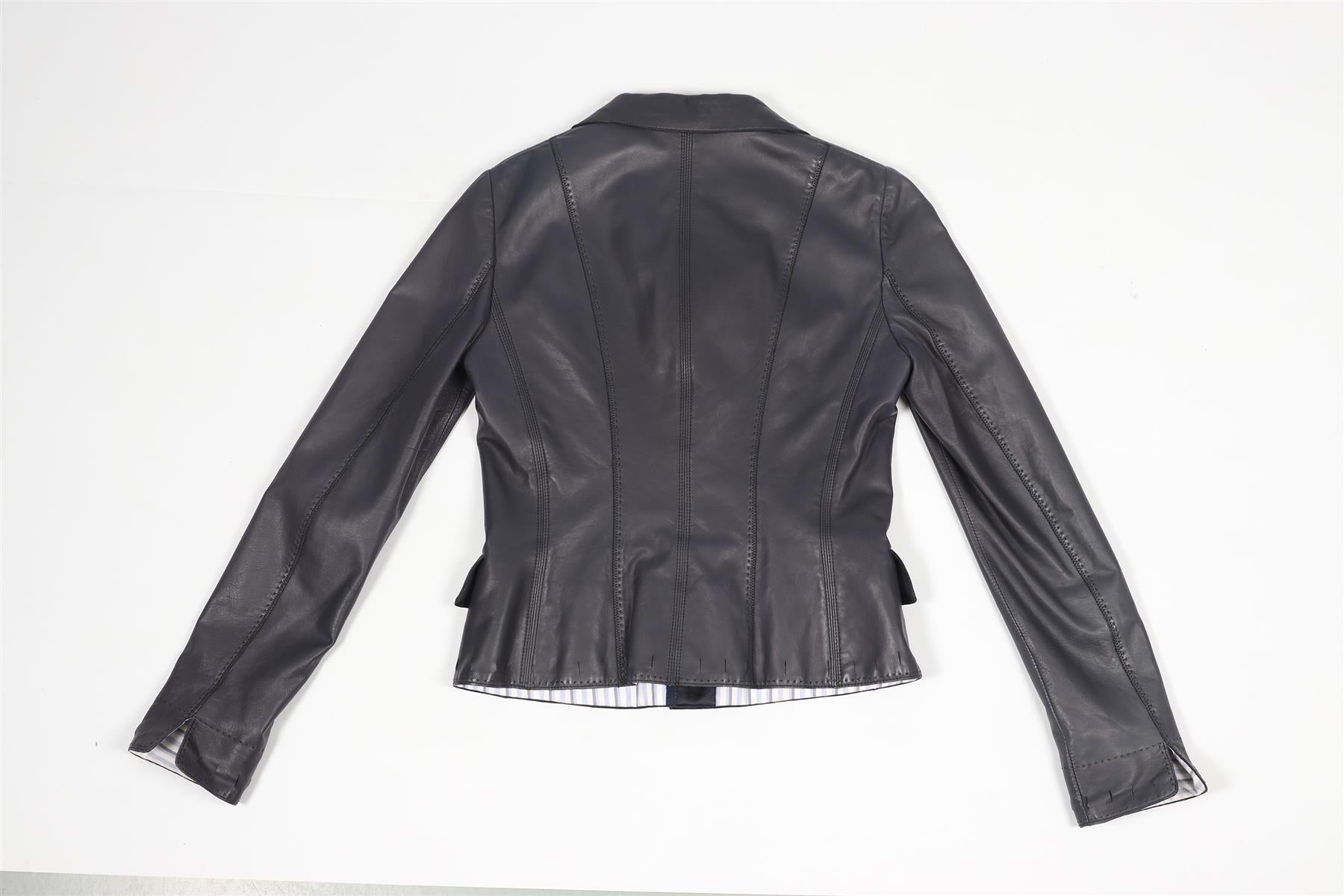 ELIE TAHARI NAVY LEATHER JACKET XSMALL