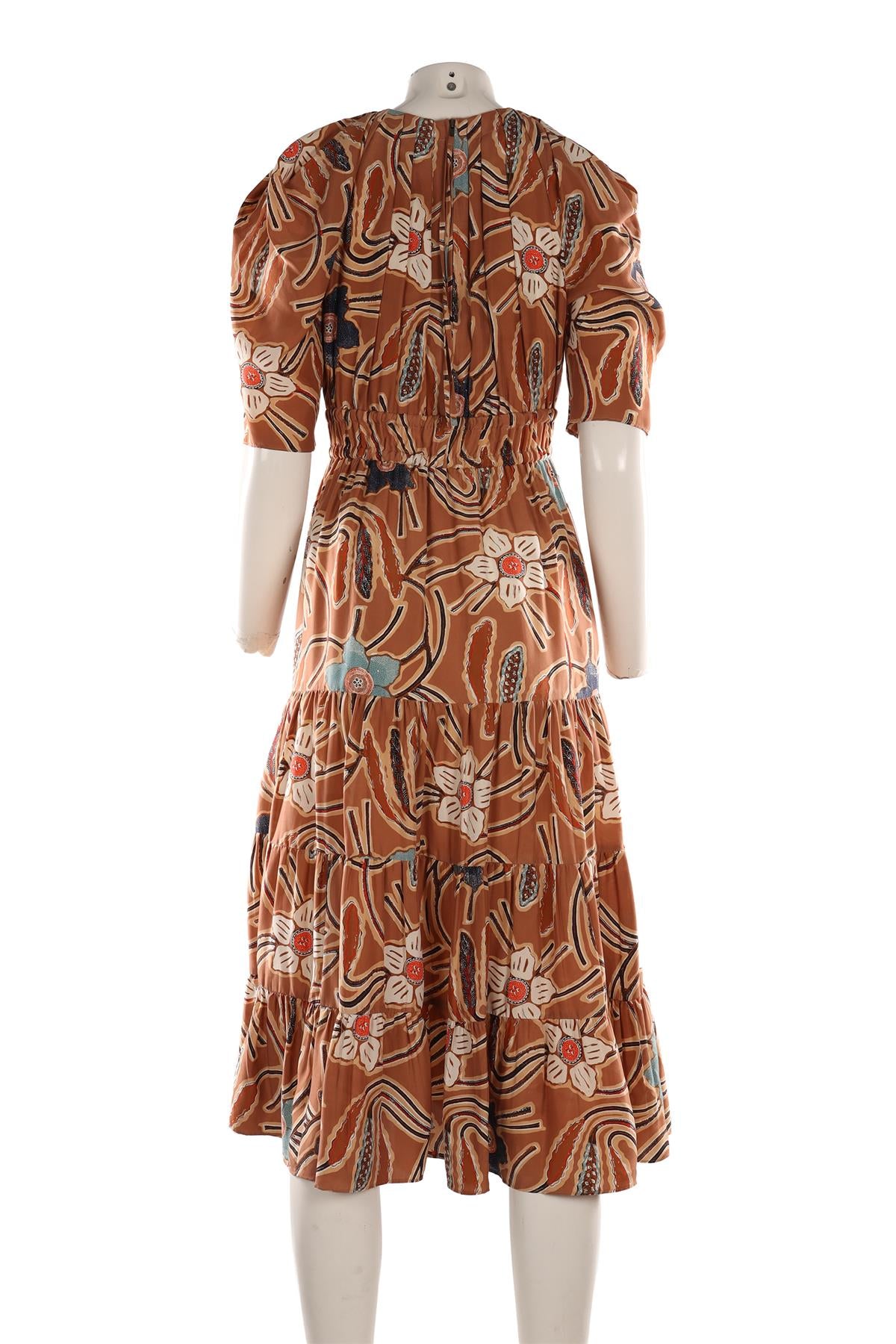 ULLA JOHNSON BROWN SILK MIDI DRESS US 2 UK 6