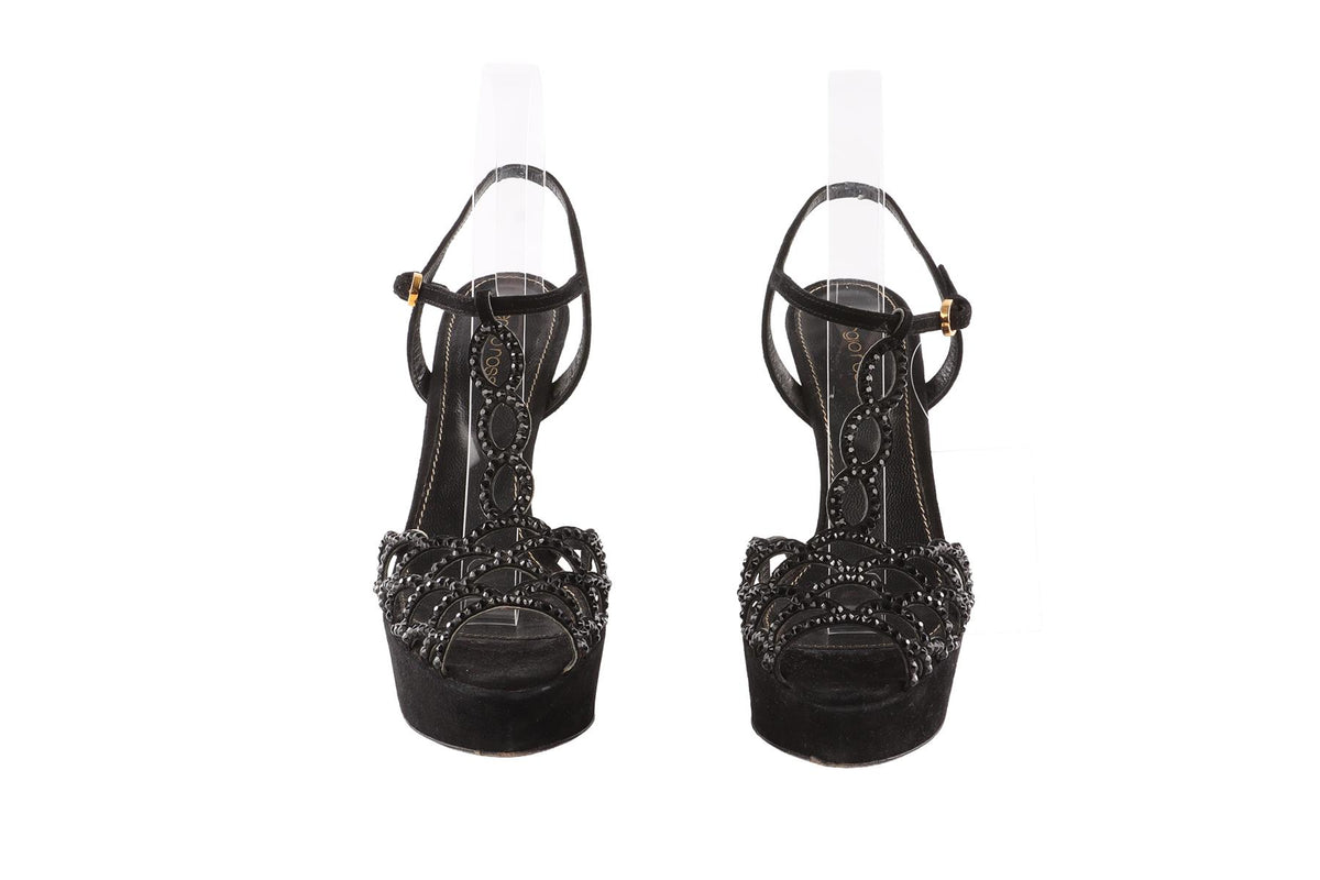 SERGIO ROSSI BLACK SUEDE PLATFORM SANDALS EU 36.5