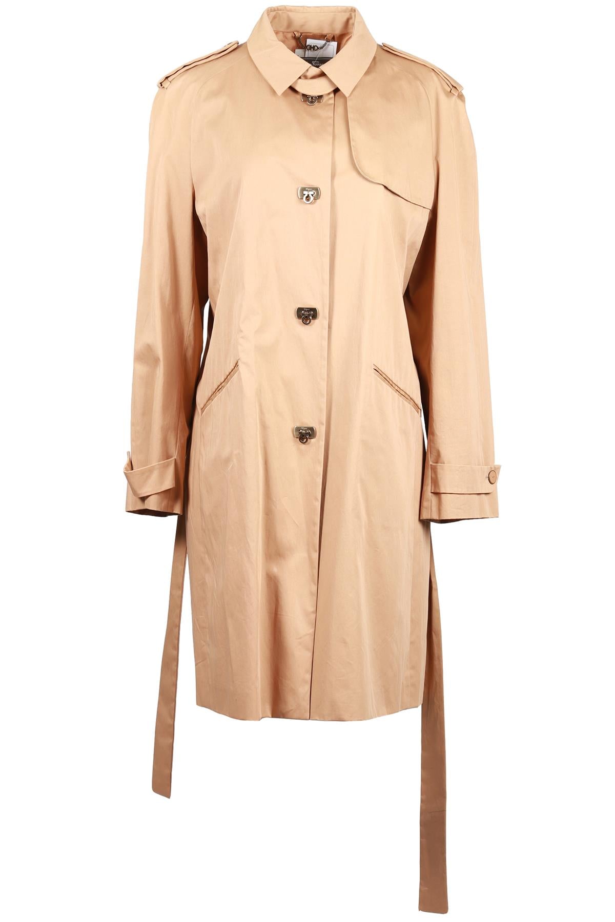 SALVATORE FERRAGAMO TAN VINTAGE SHELL TRENCH COAT IT 46 UK 14