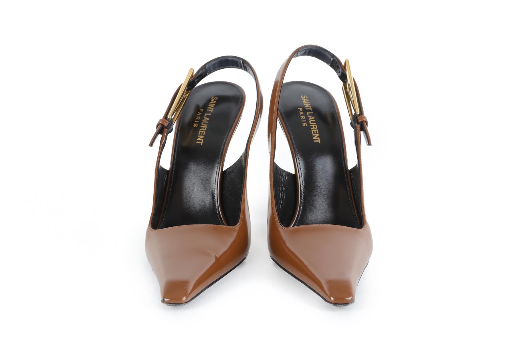 SAINT LAURENT BROWN LEATHER SLINGBACK PUMPS EU 39.5 UK 6.5 US 9.5