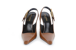 SAINT LAURENT BROWN LEATHER SLINGBACK PUMPS EU 39.5 UK 6.5 US 9.5