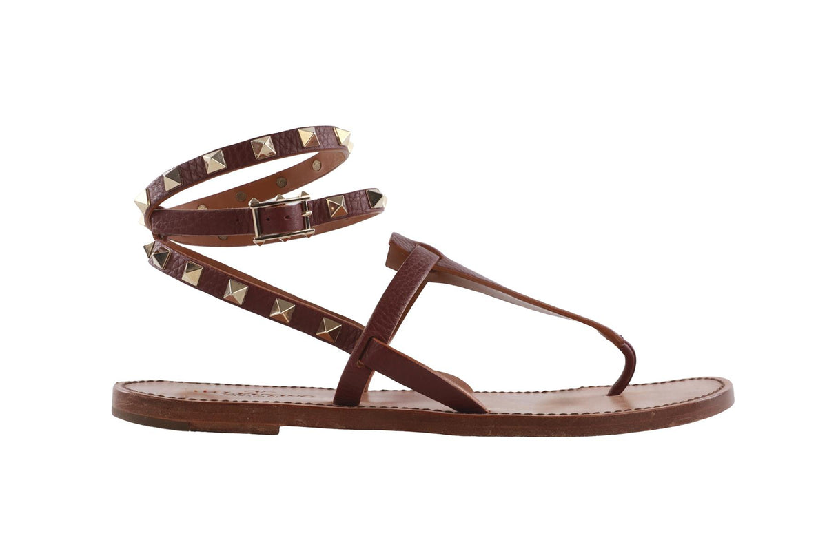 VALENTINO GARAVANI MAROON ROCKSTUD LEATHER SANDALS EU 39 UK 6 US 9