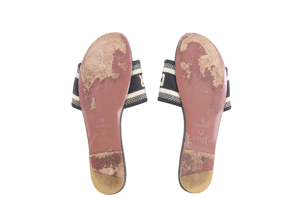 CHRISTIAN DIOR NAVY DWAY CANVAS AND LEATHER SANDALS EU 38 UK 5 US 8
