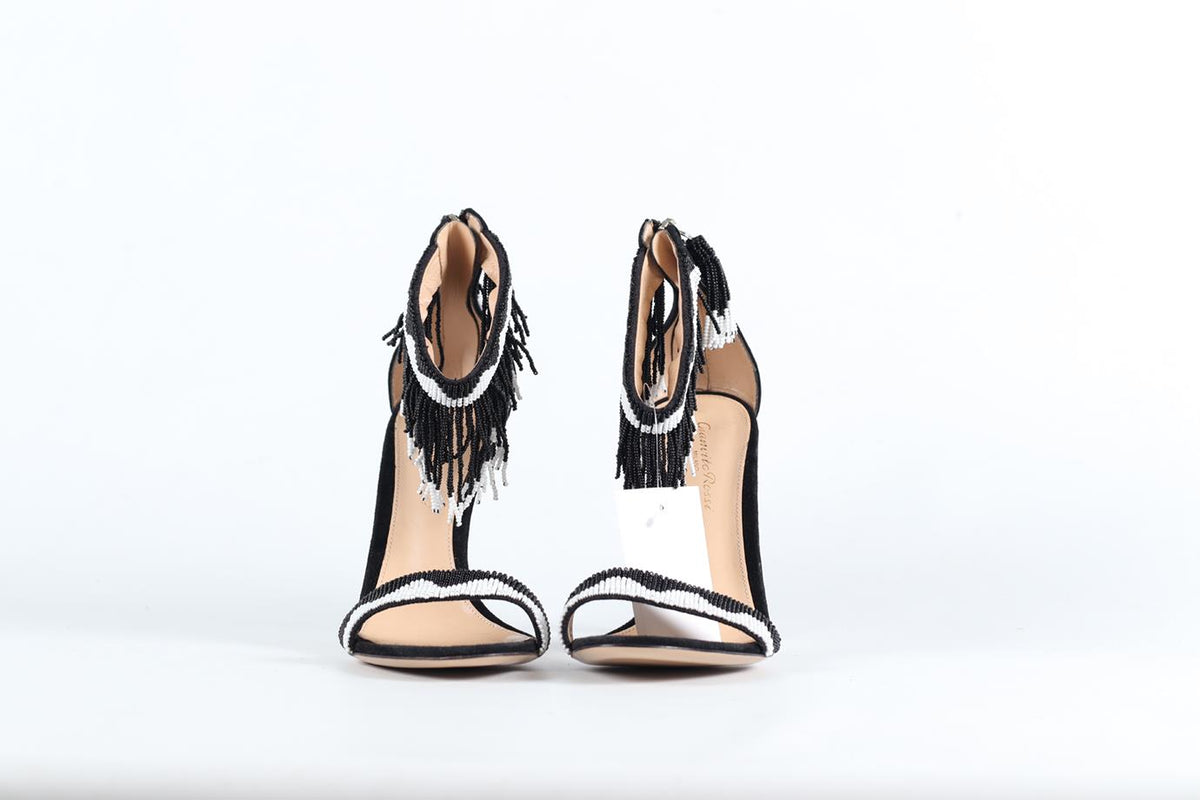 GIANVITO ROSSI BEADED AND SUEDE SANDALS EU 37.5 UK 4.5 US 7.5