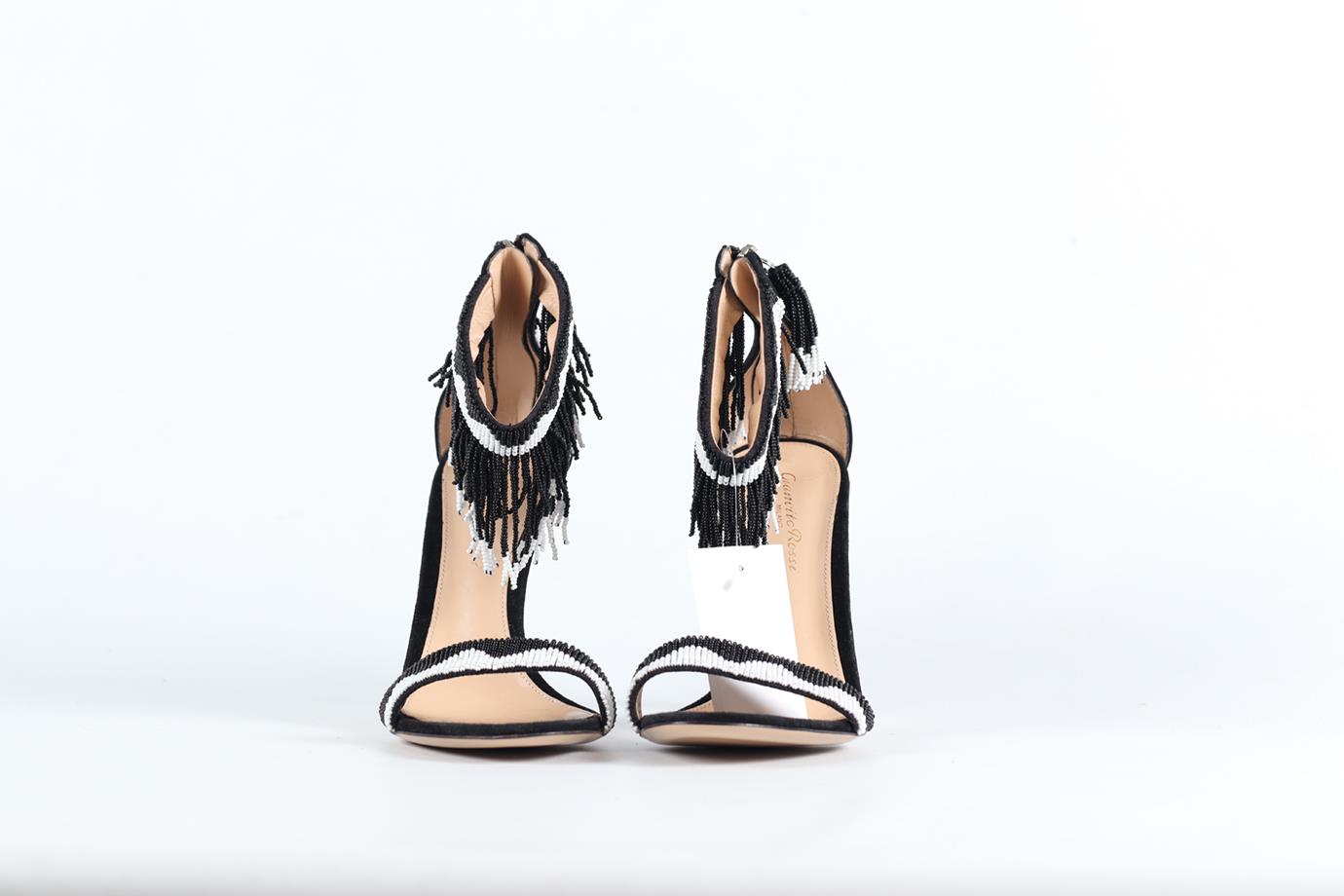 GIANVITO ROSSI BEADED AND SUEDE SANDALS EU 37.5 UK 4.5 US 7.5