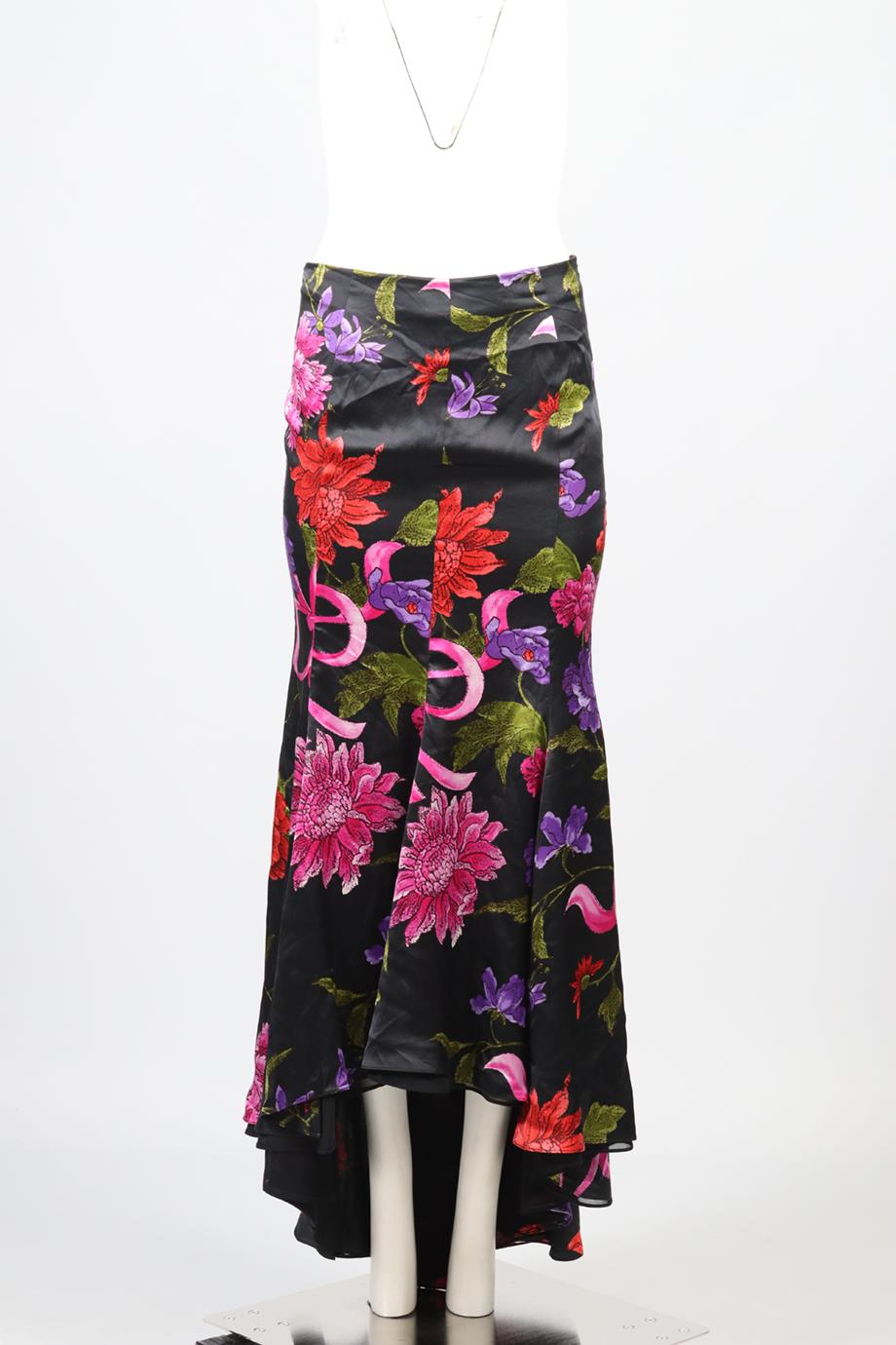 EMANUEL UNGARO FLORAL PRINT SATIN MAXI SKIRT FR 36 UK 8