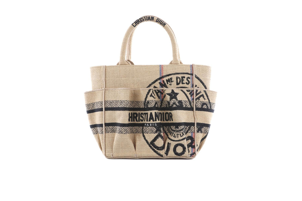 CHRISTIAN DIOR BEIGE 2022 CATHERINE SMALL JUTE TOTE BAG