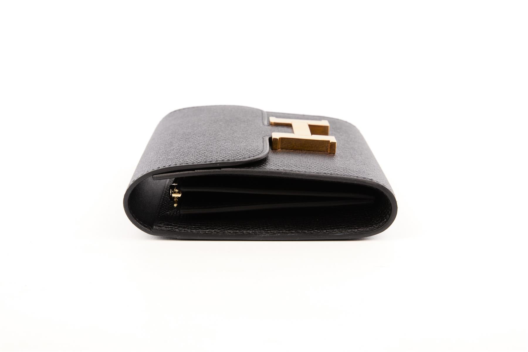 HERMÈS BLACK 2020 CONSTANCE COMPACT EPSOM LEATHER WALLET