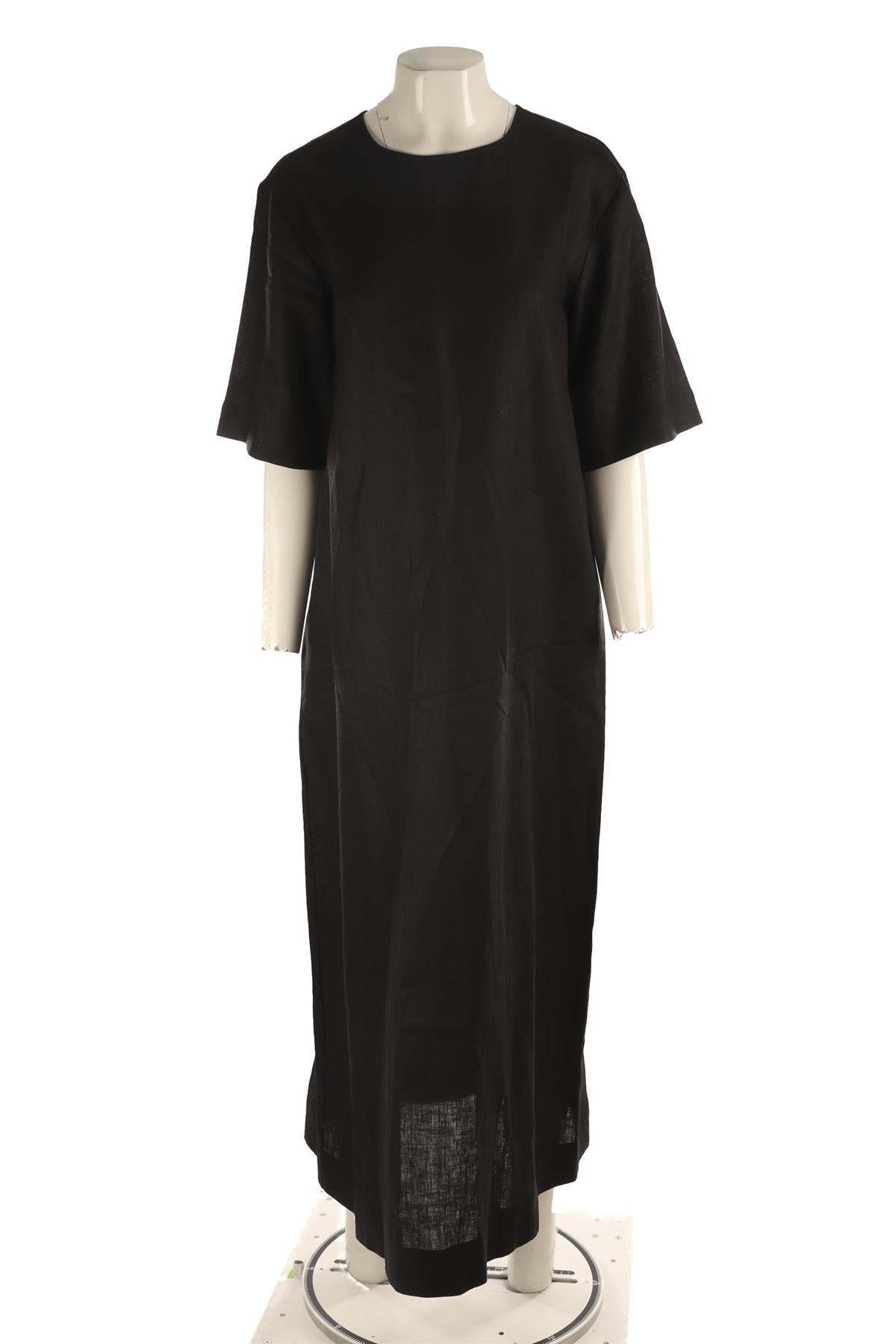 ASCENO BLACK LINEN MAXI DRESS SMALL