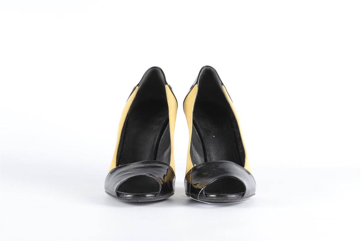 GUCCI YELLOW AND BLACK SUEDE AND PATENT LEATHER PUMPS US 7.5 UK 4.5 US 7.5