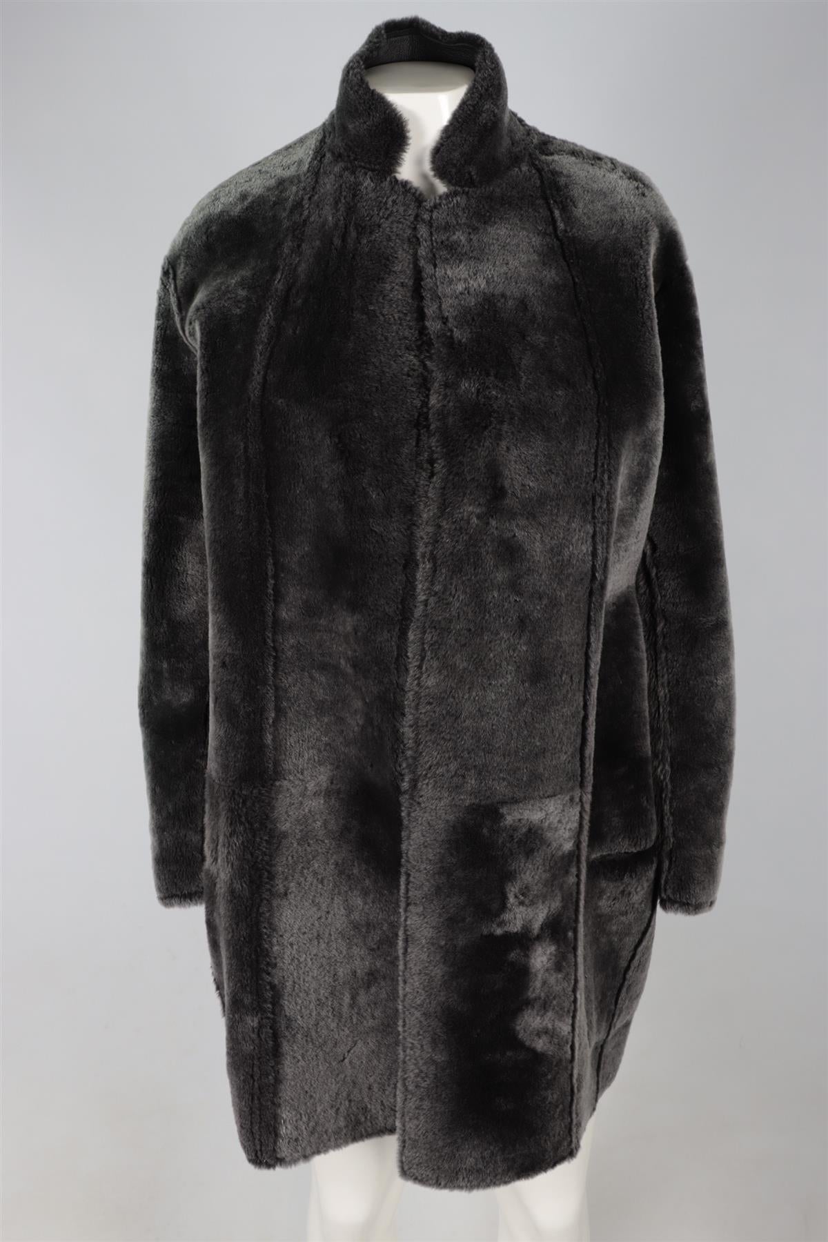 CELINE GREY SHEARLING AND LEATHER COAT FR 36 UK 8