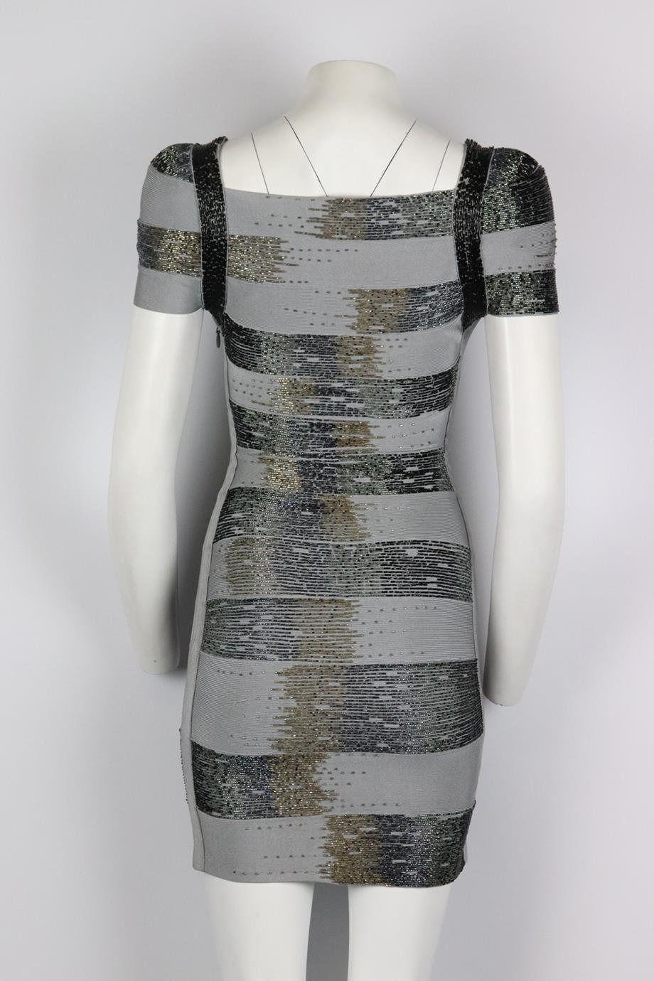HERVE LEGER BEAD EMBELLISHED BANDAGE MINI DRESS XXSMALL