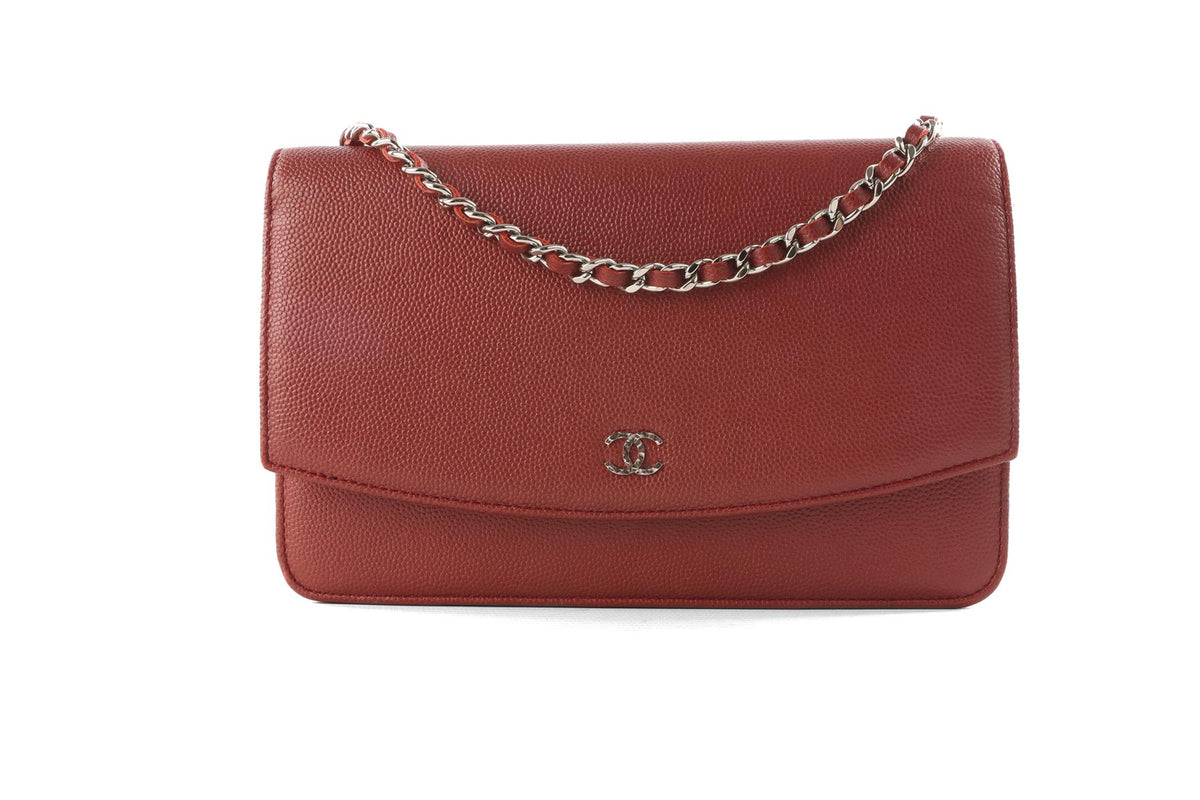 CHANEL RED 2012 SEVRUGA WALLET ON CHAIN CAVIAR LEATHER CROSSBODY BAG