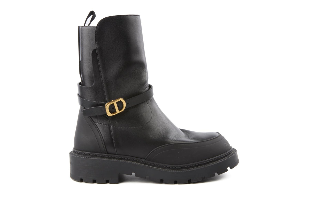 CHRISTIAN DIOR BLACK EMPREINTE LEATHER ANKLE BOOTS EU 38.5 UK 5.5 US 8.5