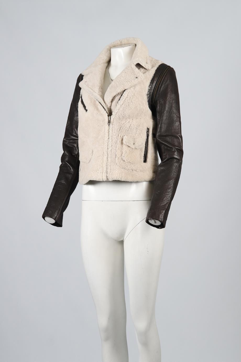 YIGAL AZROUEL SHEARLING AND LEATHER BIKER JACKET US 6 UK 10