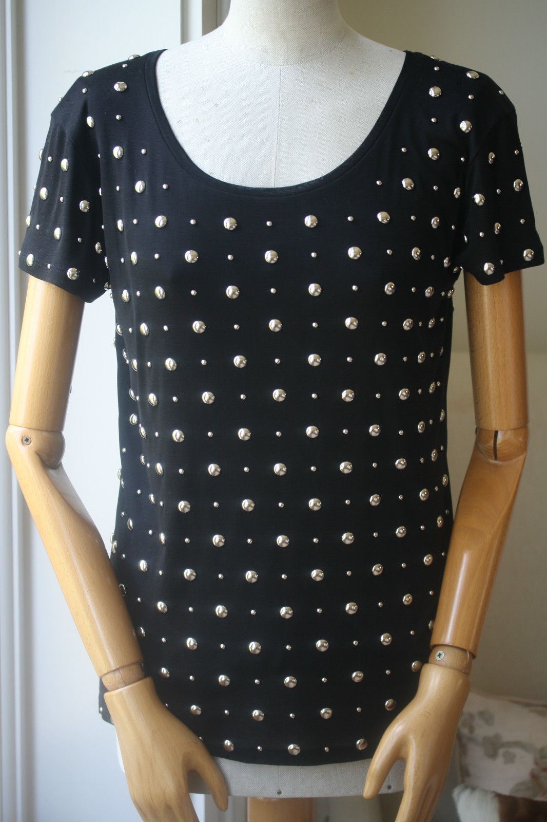 SAINT LAURENT STUDDED BLACK TOP TEE SMALL