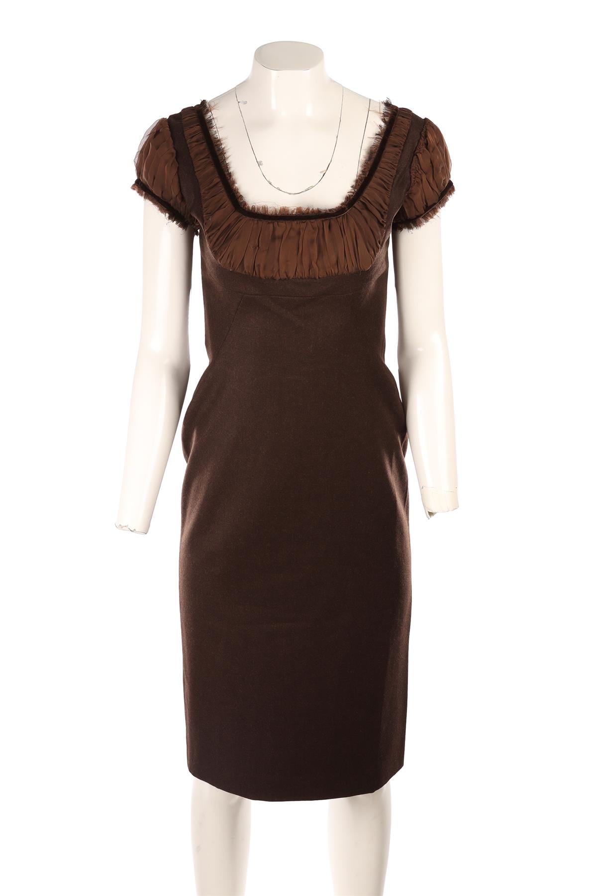 ALEXANDER MCQUEEN BROWN 2008 WOOL MIDI DRESS IT 40 UK 8