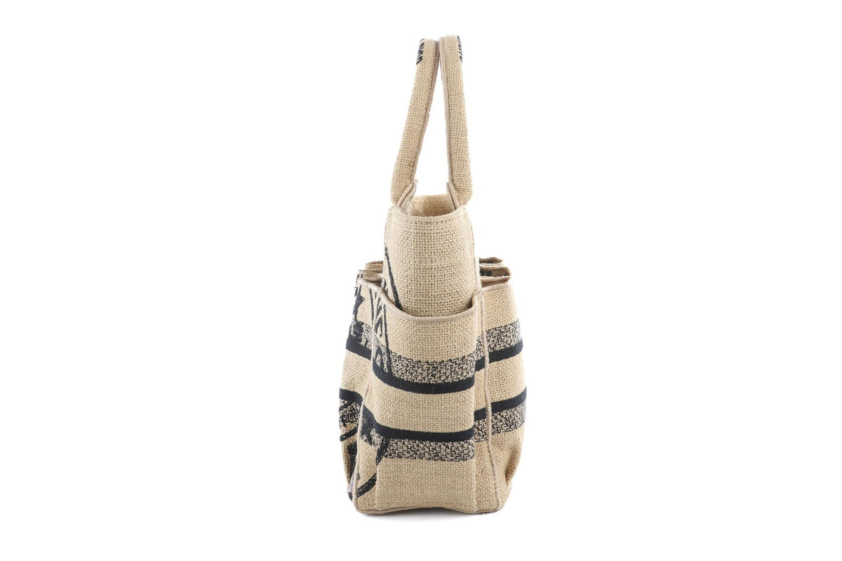 CHRISTIAN DIOR BEIGE 2022 CATHERINE SMALL JUTE TOTE BAG