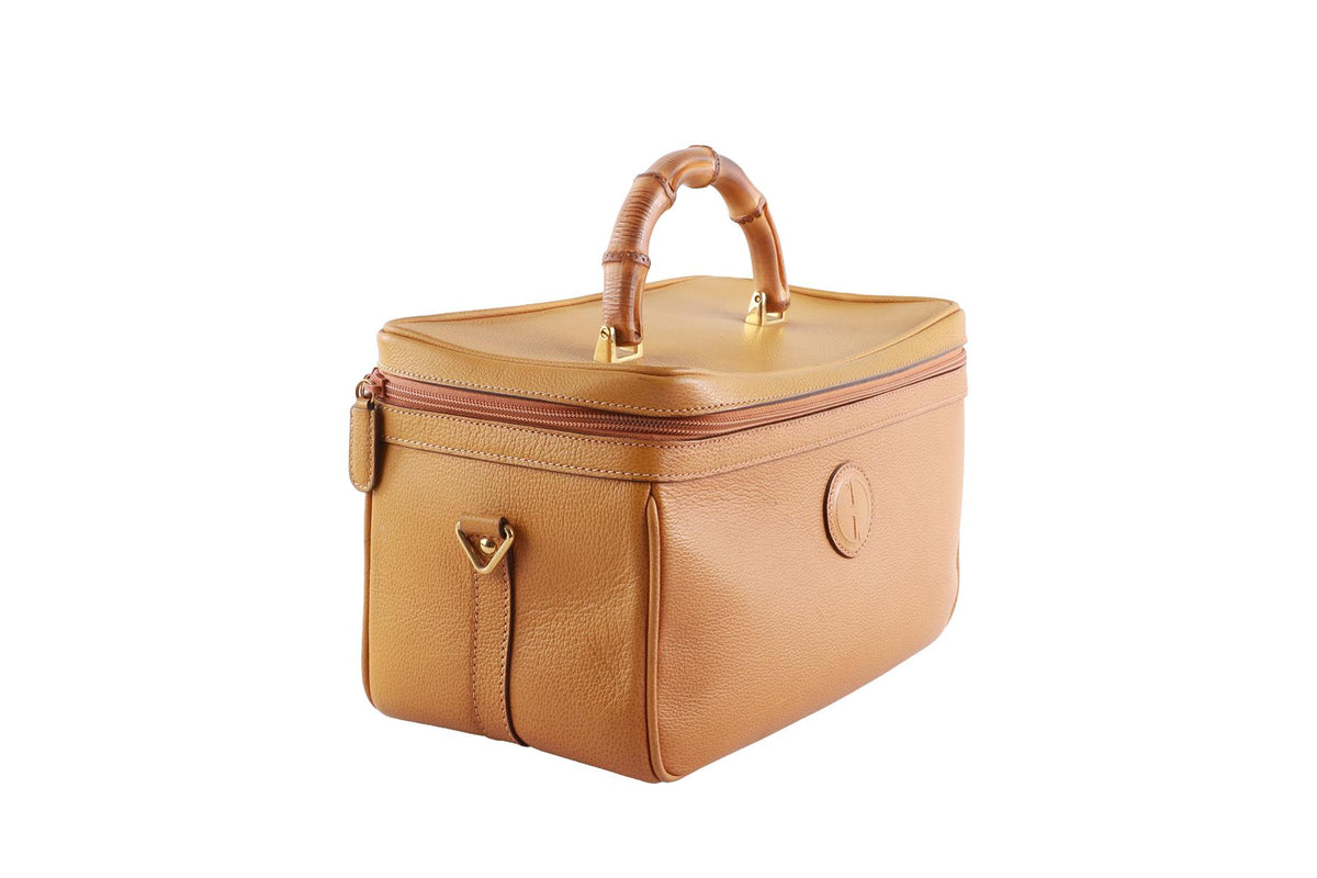 GUCCI TAN VINTAGE VANITY BAMBOO LEATHER TOTE BAG