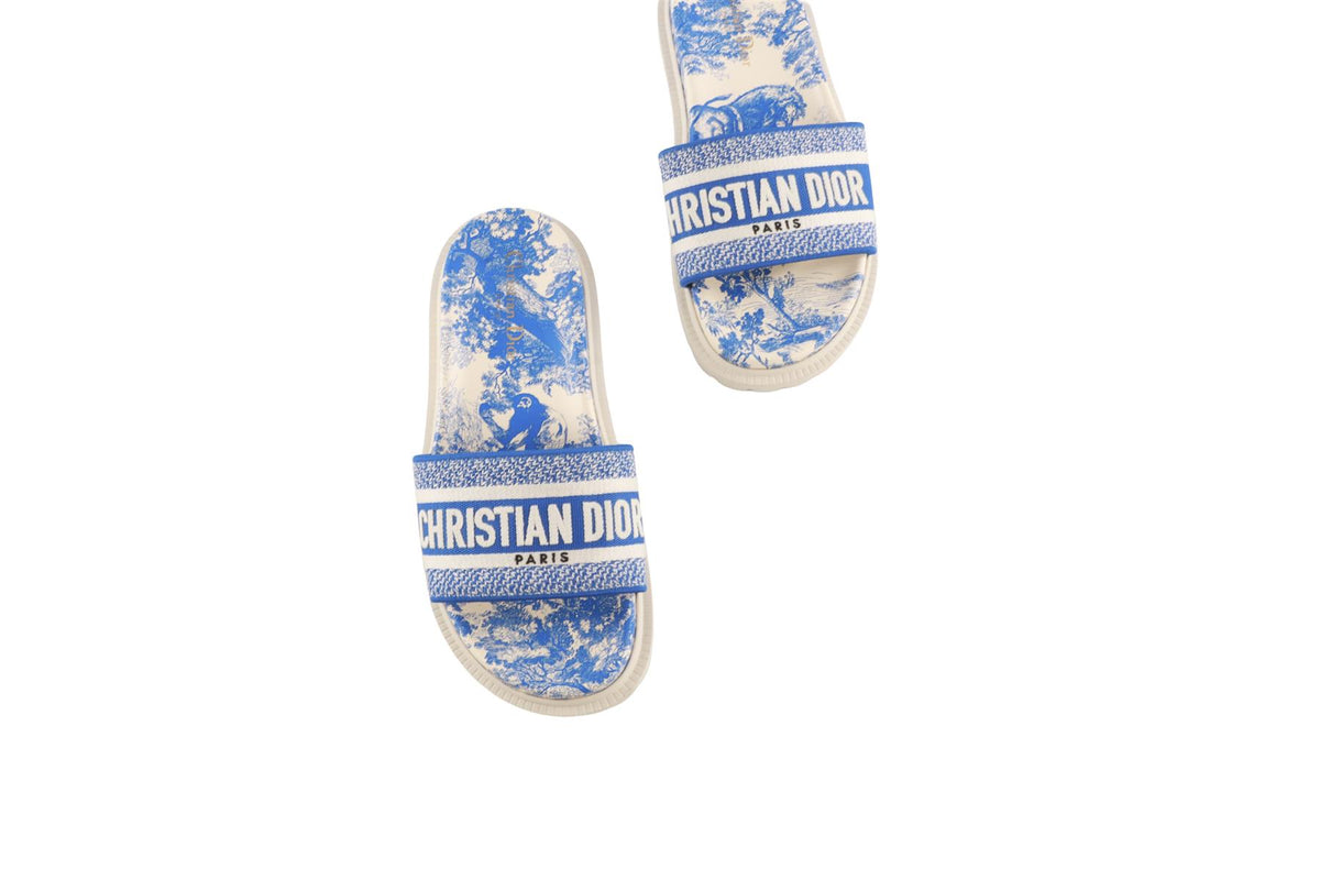 CHRISTIAN DIOR BLUE DWAY TOILE DE JOUY CANVAS SLIDES EU 39 UK 6 US 9
