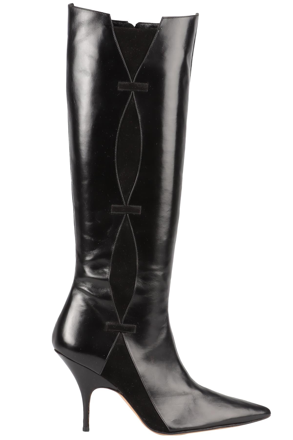 MANOLO BLAHNIK BLACK VINTAGE LEATHER KNEE HIGH BOOTS EU 38 UK 5 US 8
