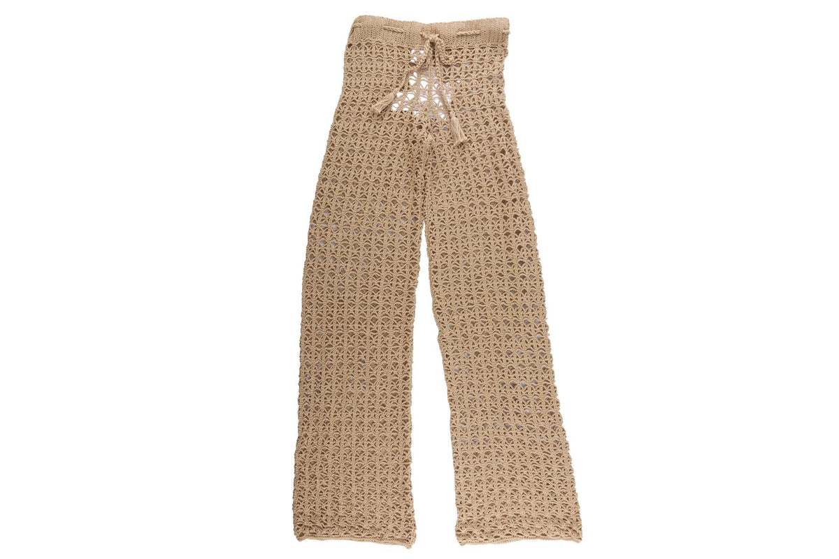 Beige Crochet Flared Pant