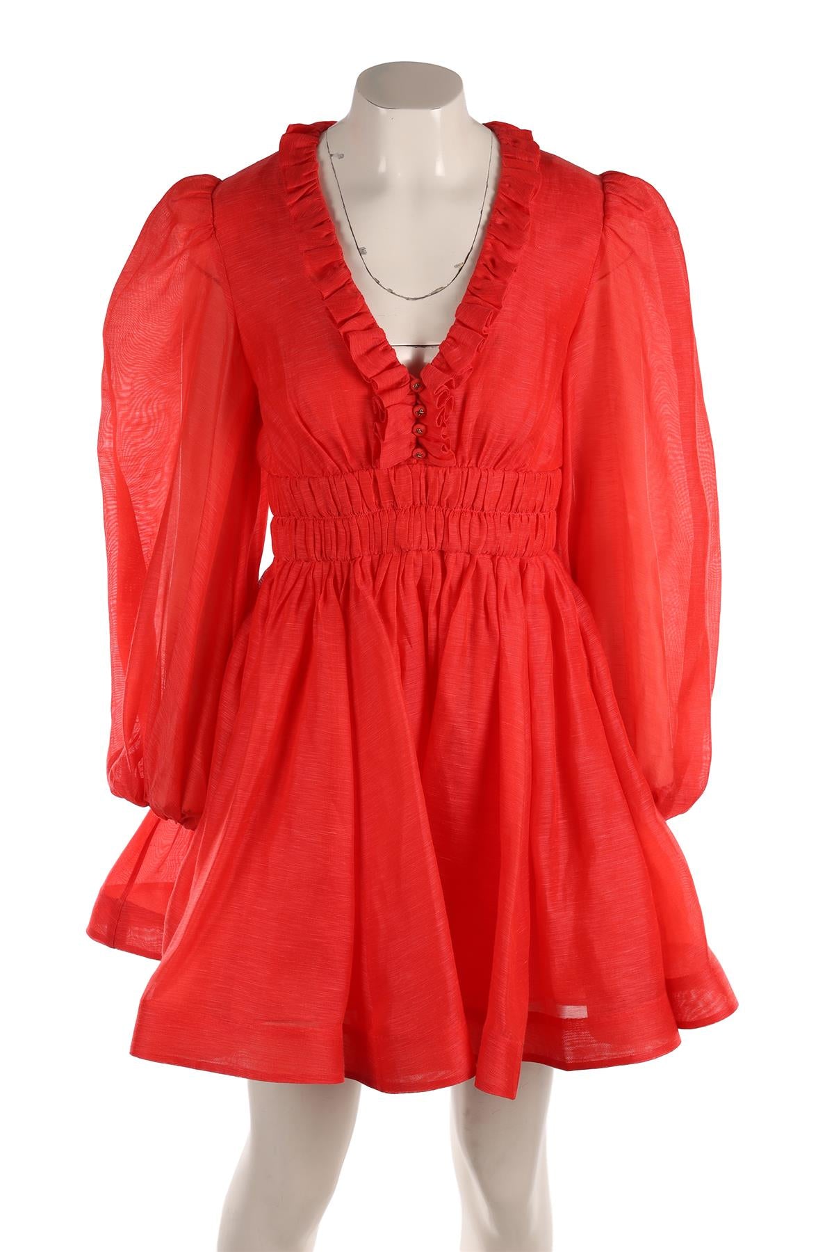 ZIMMERMANN RED LINEN MINI DRESS UK 10