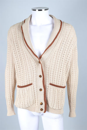 GIULIVA HERITAGE BEIGE MEN'S COTTON CARDIGAN SMALL