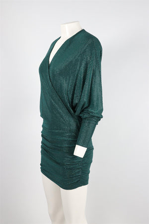 ALEXANDRE VAUTHIER GREEN CRYSTAL AND JERSEY MINI DRESS FR 38 UK 10