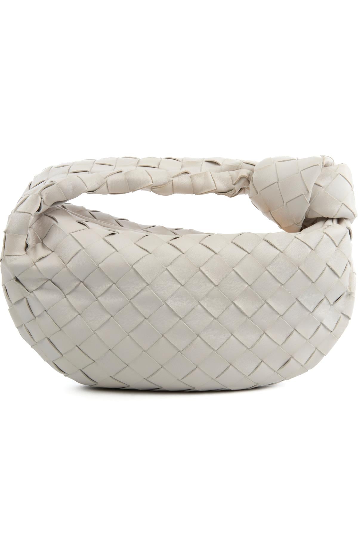 BOTTEGA VENETA ECRU JODIE MINI INTRECCIATO LEATHER TOTE BAG