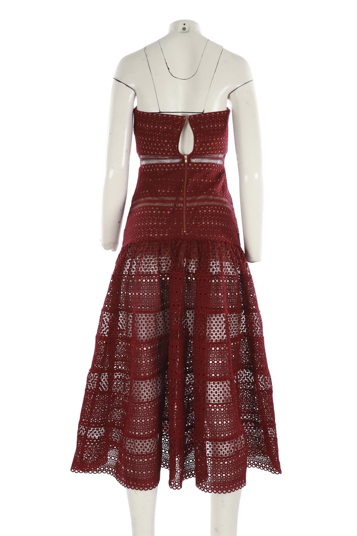 SELF-PORTRAIT BURGUNDY CROCHET MAXI DRESS UK 8