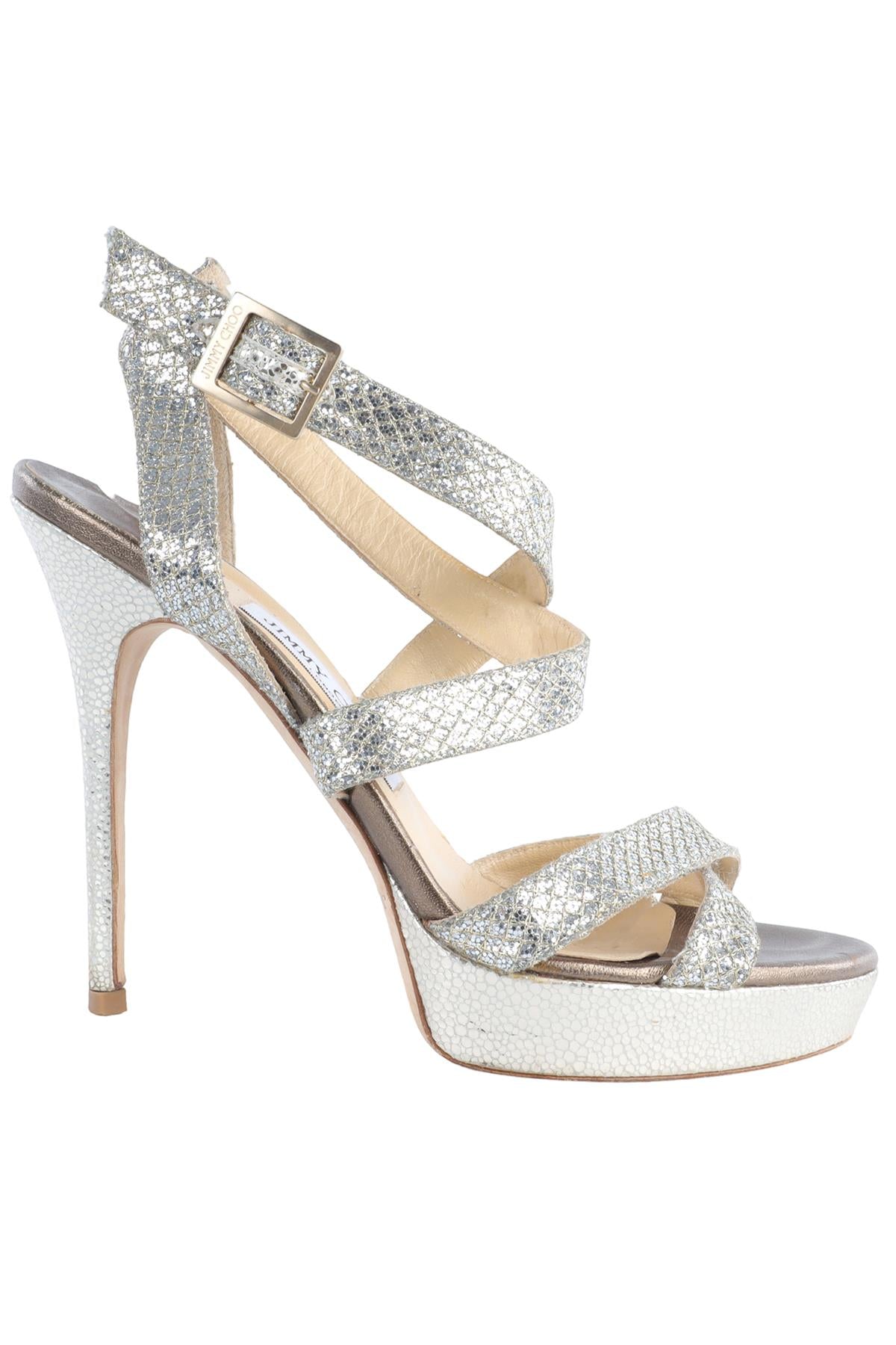 JIMMY CHOO SILVER LEATHER SANDALS