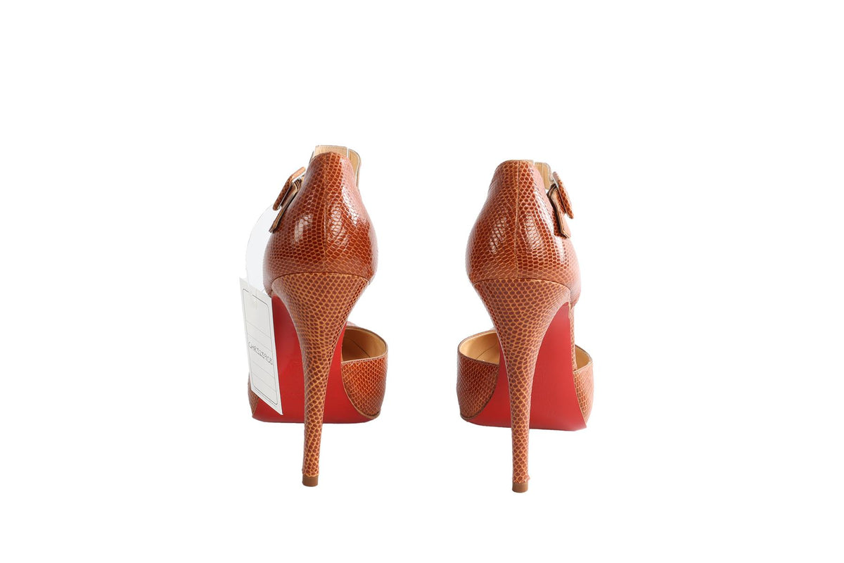 CHRISTIAN LOUBOUTIN TAN LIZARD PLATFORM PUMPS EU 39 UK 6 US 9