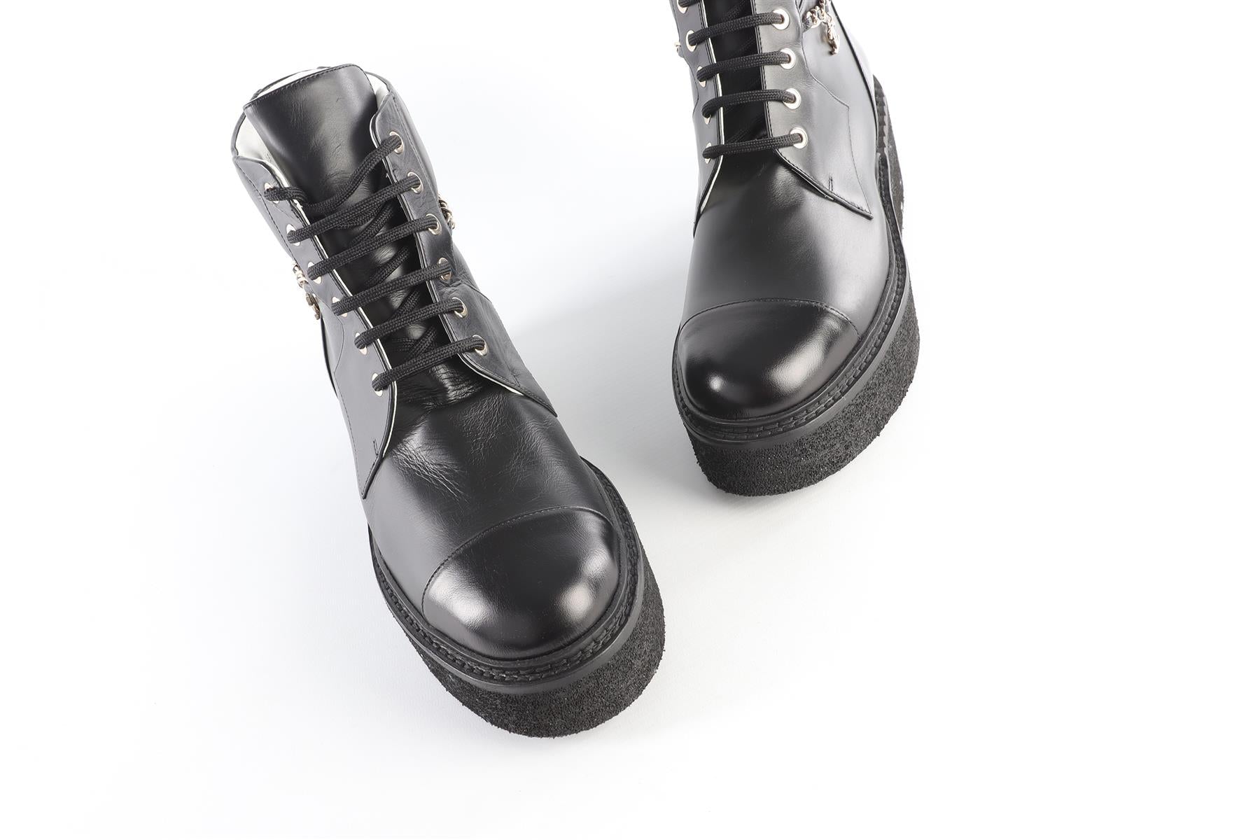CHANEL BLACK 2022 LEATHER ANKLE BOOTS EU 40.5 UK 7.5 US 10.5