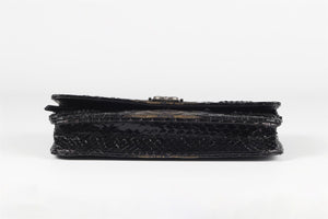 CHANEL BLACK 2014 BOY WALLET ON CHAIN PYTHON SHOULDER BAG