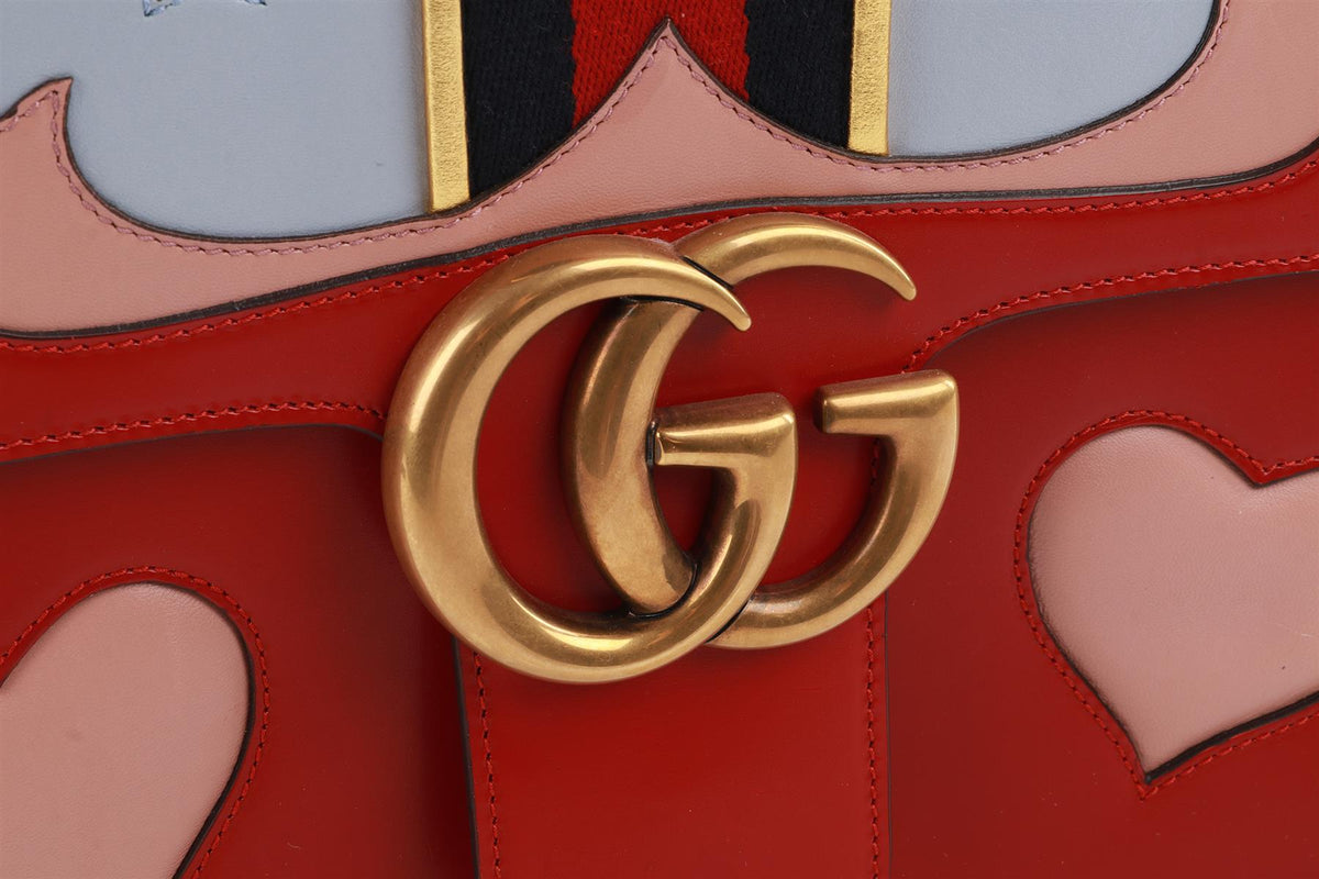 GUCCI RED MARMONT MEDIUM GG LEATHER SHOULDER BAG