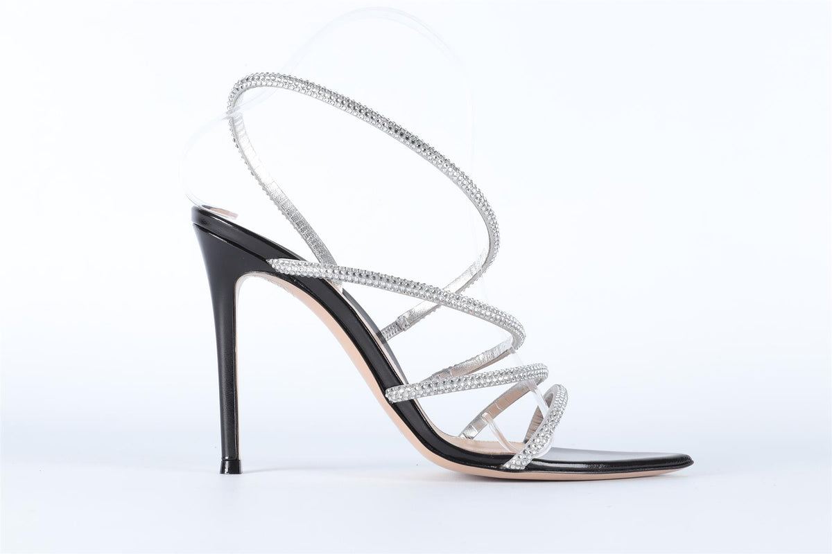 GIANVITO ROSSI SILVER CRYSTAL AND LEATHER SANDALS EU 38 UK 5 US 8