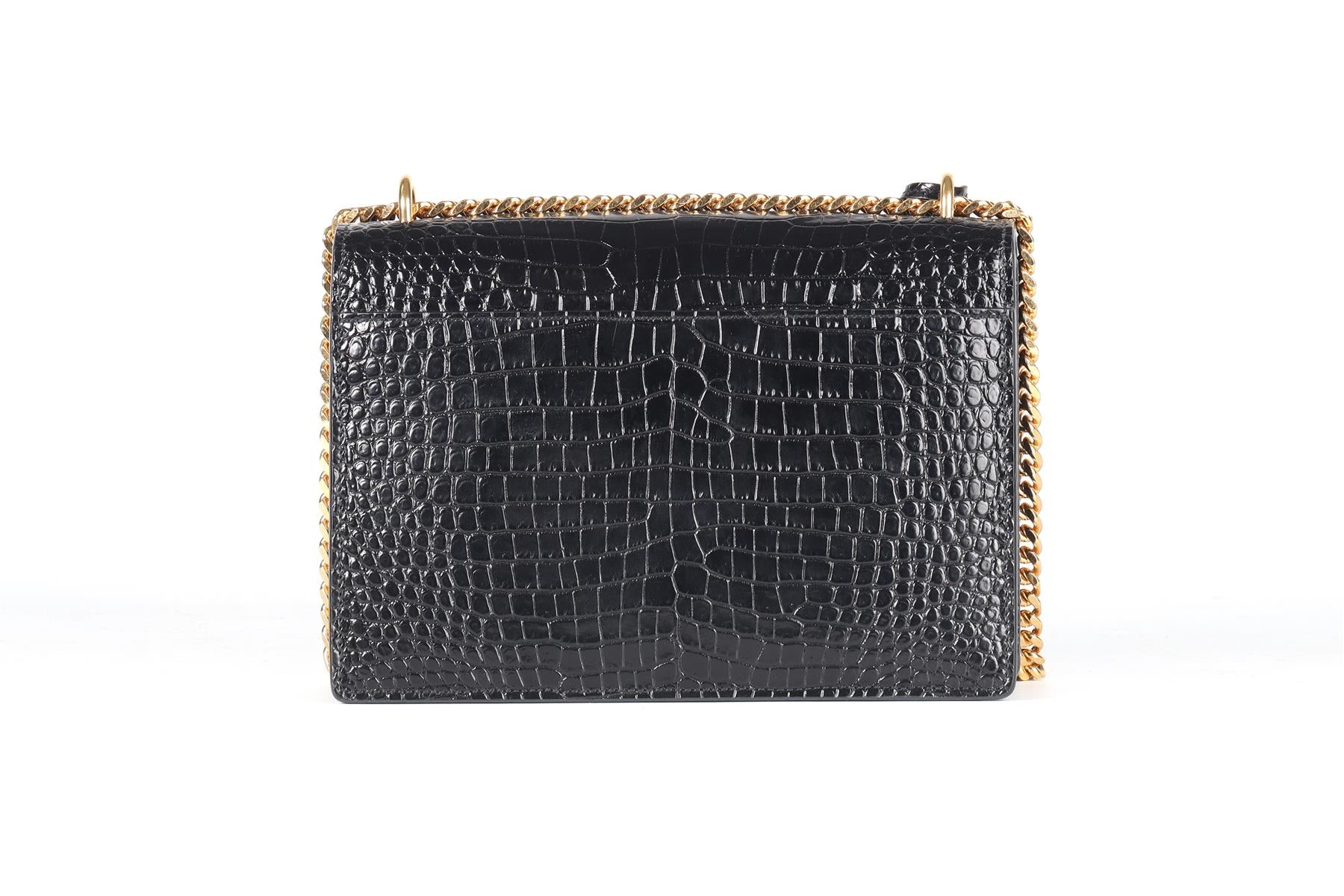 SAINT LAURENT BLACK SUNSET MEDIUM CROC EFFECT LEATHER SHOULDER BAG