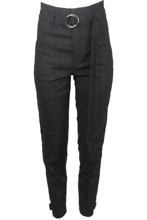 FRAME BELTED LINEN BLEND TAPERED PANTS XSMALL