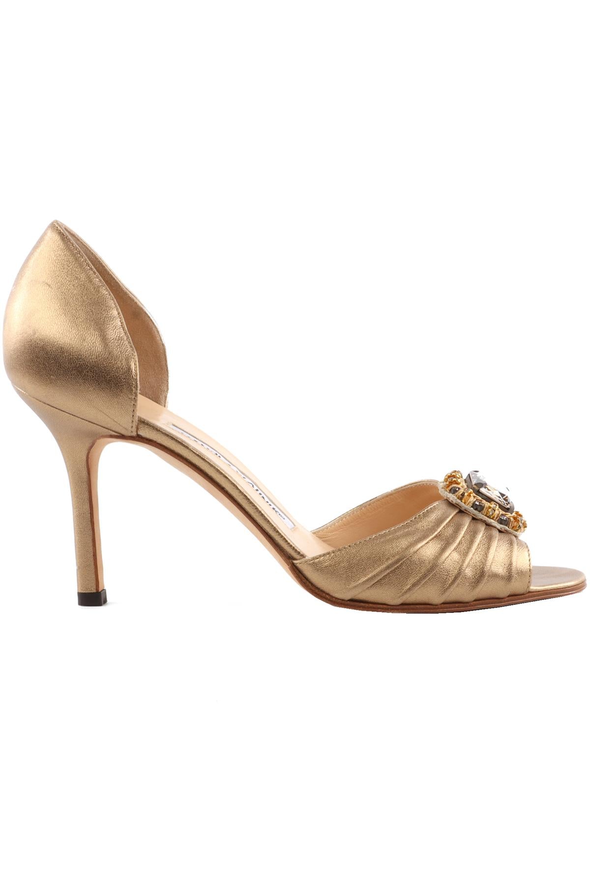 MANOLO BLAHNIK GOLD LEATHER SANDALS EU 37.5 UK 4.5 US 7.5