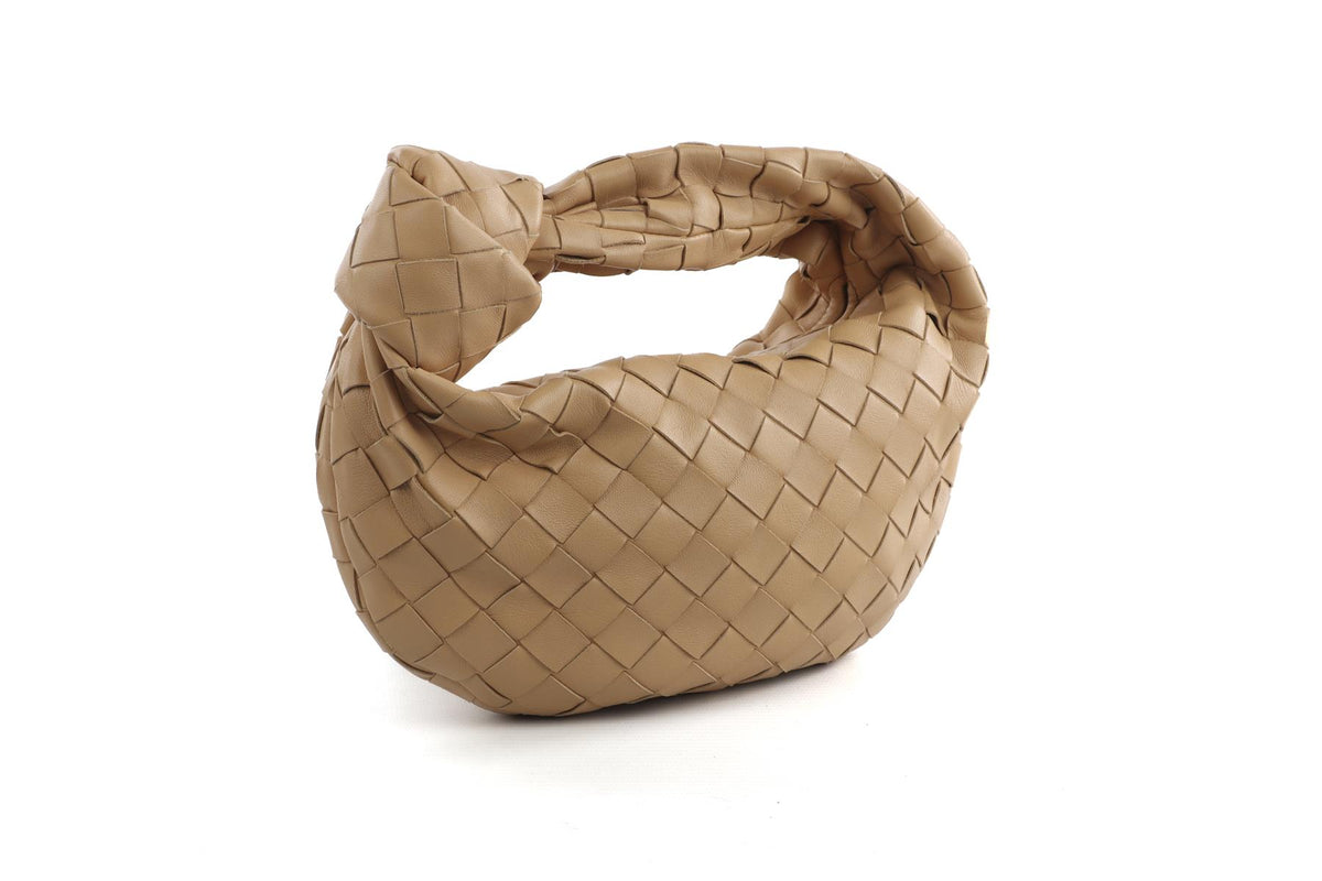 BOTTEGA VENETA BEIGE JODIE MINI INTRECCIATO LEATHER TOTE BAG
