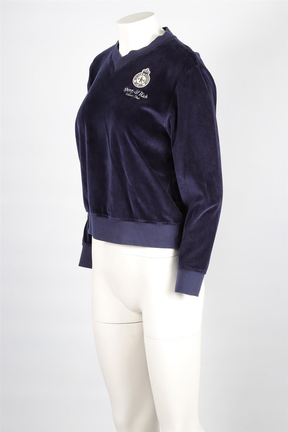 SPORTY & RICH NAVY VELVET SWEATSHIRT XSMALL