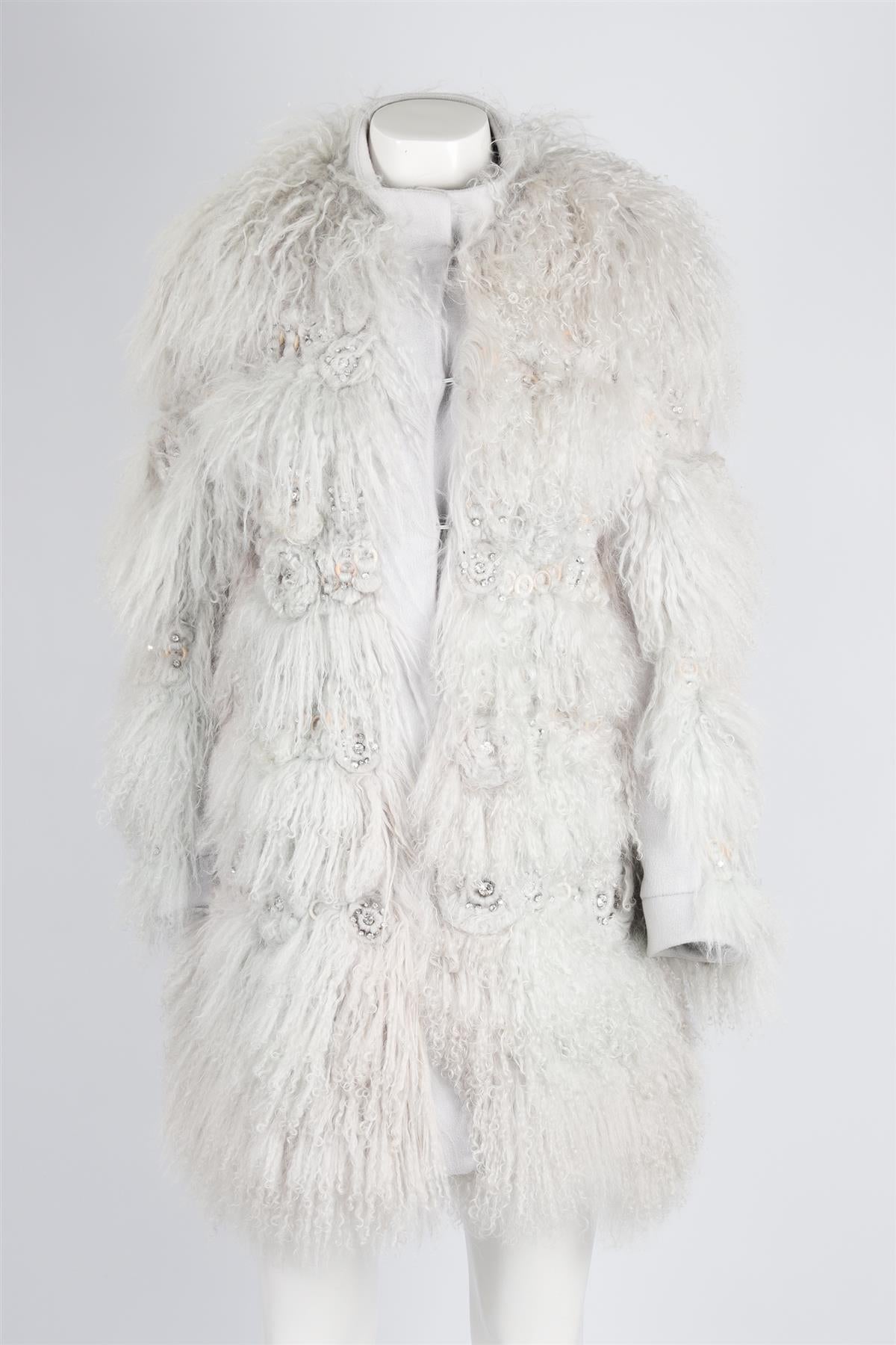 CHLOÉ BLUE CRYSTAL AND SHEARLING COAT FR 36 UK 8
