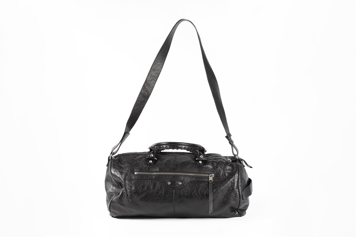BALENCIAGA BLACK 2017 CITY LEATHER DUFFLE BAG