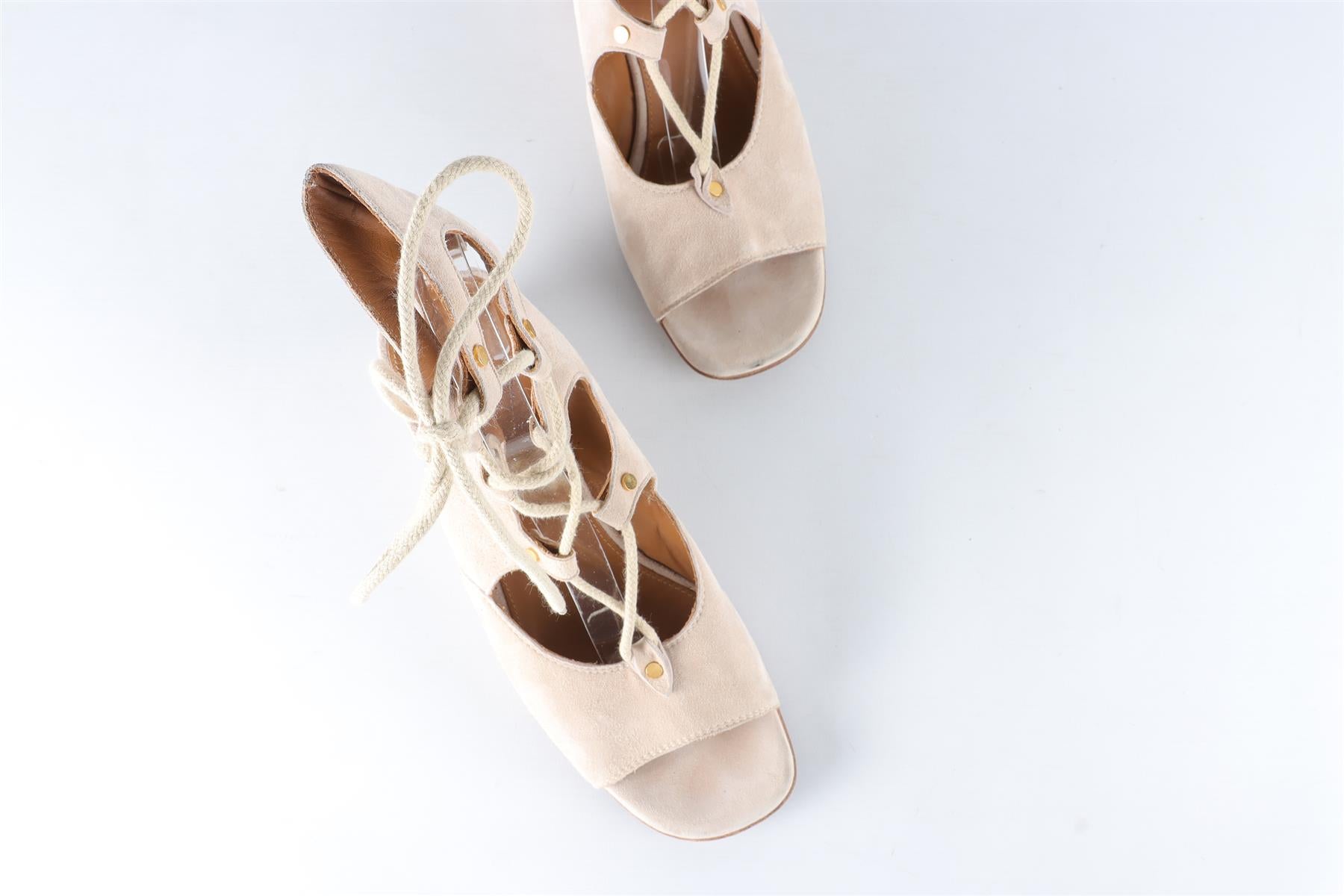 CHLOÉ BEIGE SUEDE WEDGE SANDALS EU 38.5 UK 5.5 US 8.5